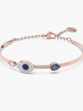 NWOT Swarovski Rose Gold-Tone Evil Eye Bracelet with Blue and Clear Crystals